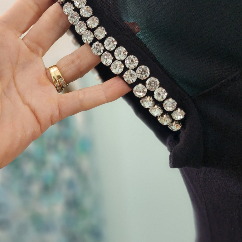 I.N.C. Black Top with Rhinestones on sleeves, Size Large
